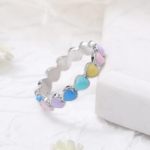 💍 Full Around Colorful Heart Stone Lovely Fashion Ring for Women, UNVN12… - Picture 5 of 8